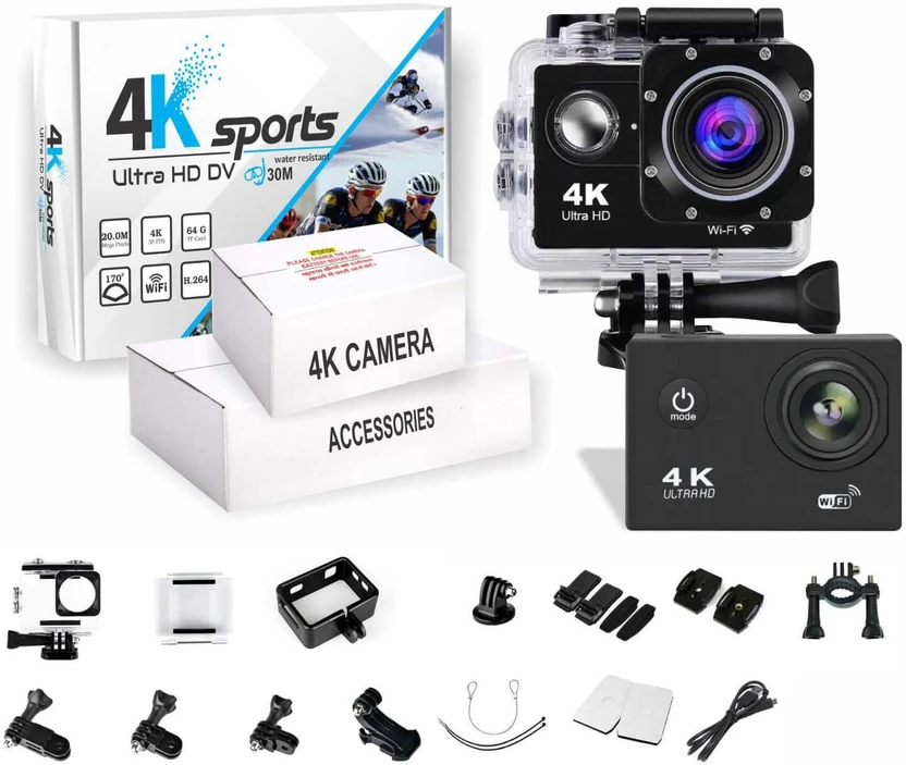 Vyxora ACTION CAMERA Action Camera 4K WiFi 20MP 30M Waterproof Sp...more