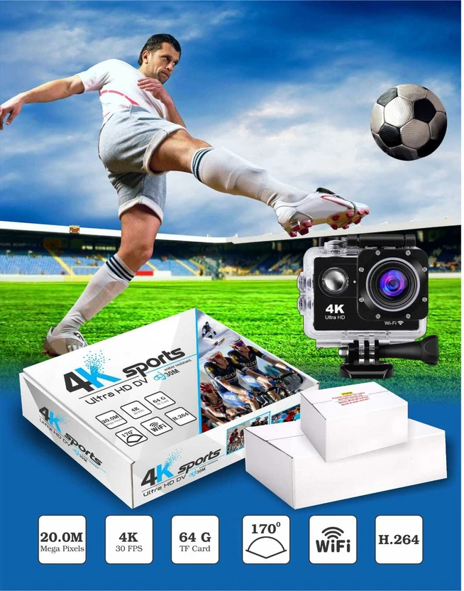 Vyxora ACTION CAMERA Action Camera 4K WiFi 20MP 30M Waterproof Sp...more