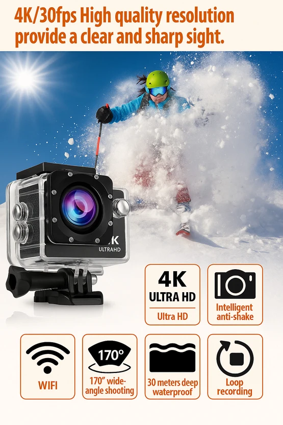 Pixel 4K S3 Action Camera 4k20MP Wifi 30M Waterproof Action Camer...more