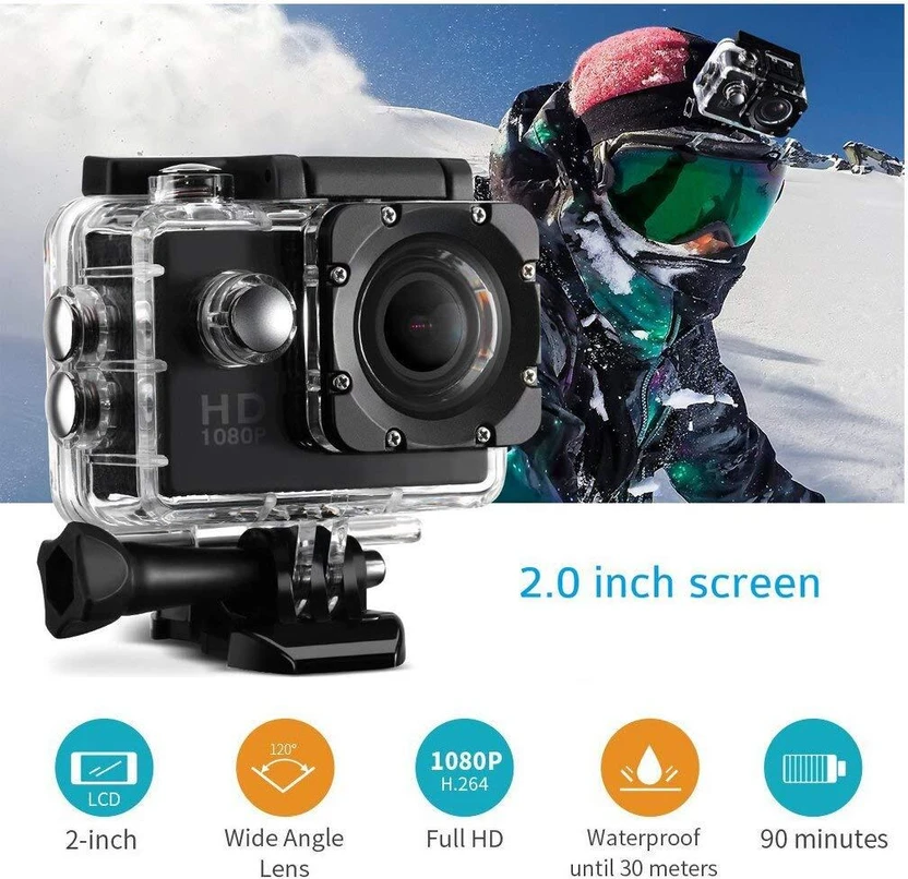 AlphaCam Action camera Action Camera Full HD 1080P 12MP Wifi 30M ...more