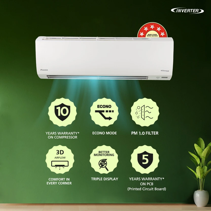 Daikin 2025 Model 1 Ton 5 Star Split Inverter AC (ATKM35UV16WA 
 ...more