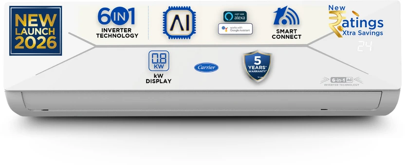 Air Conditioners CARRIER 2026 Model 1 Ton 3 Star Split AI Inverter with Wi-fi Conv...more