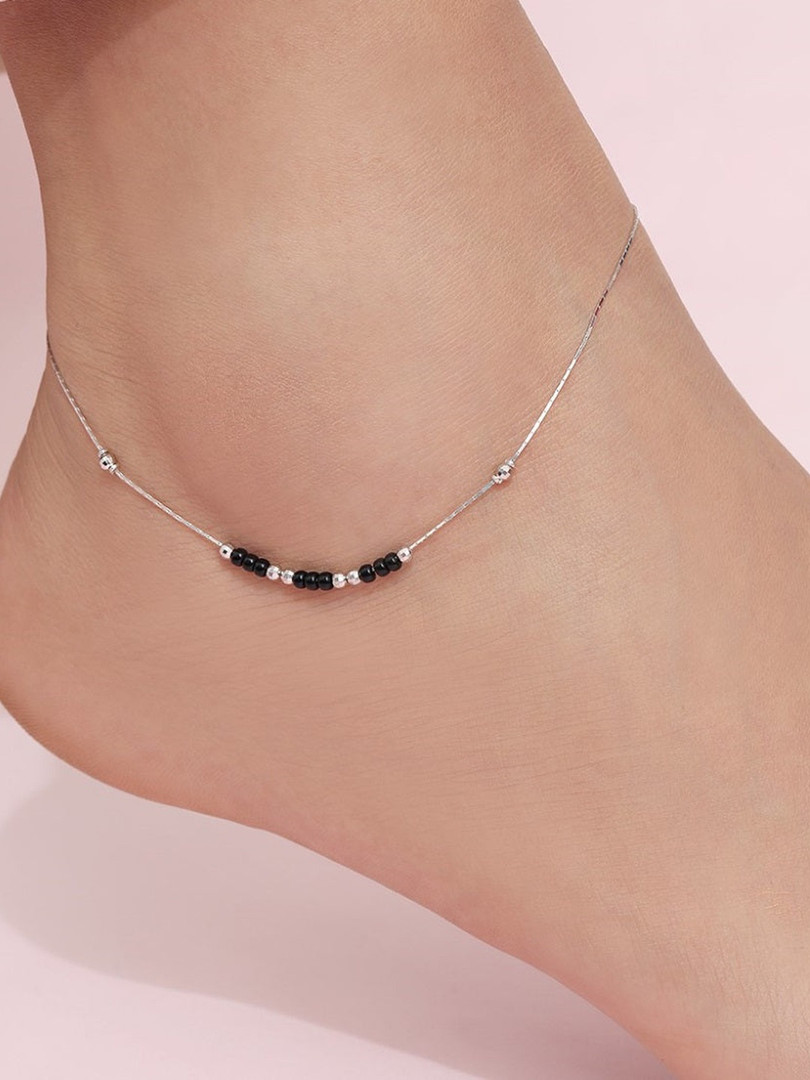Zavya Rhodium-Plated 925 Sterling Silver Artificial Beads Anklet