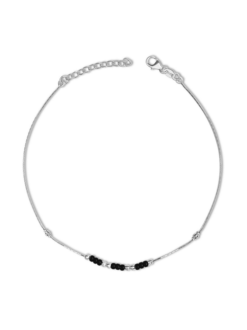 Zavya Rhodium-Plated 925 Sterling Silver Artificial Beads Anklet