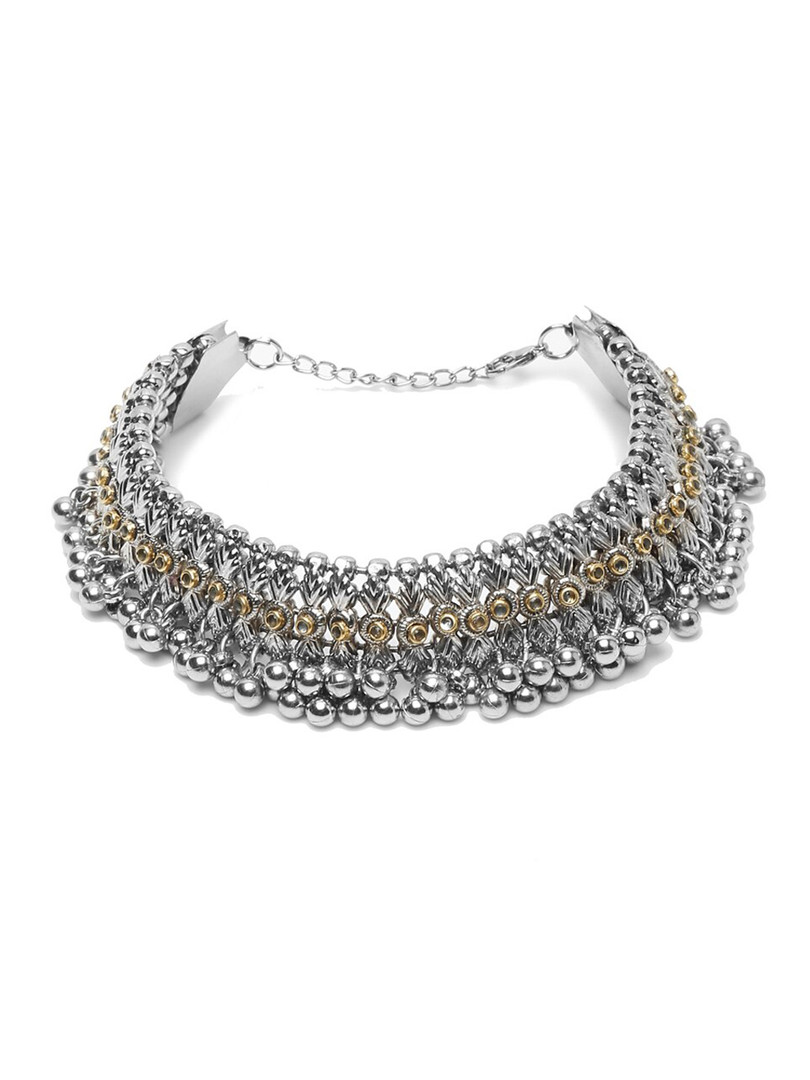 YouBella Set Of 2 Silver-Plated Stone Studded & Beaded Anklets