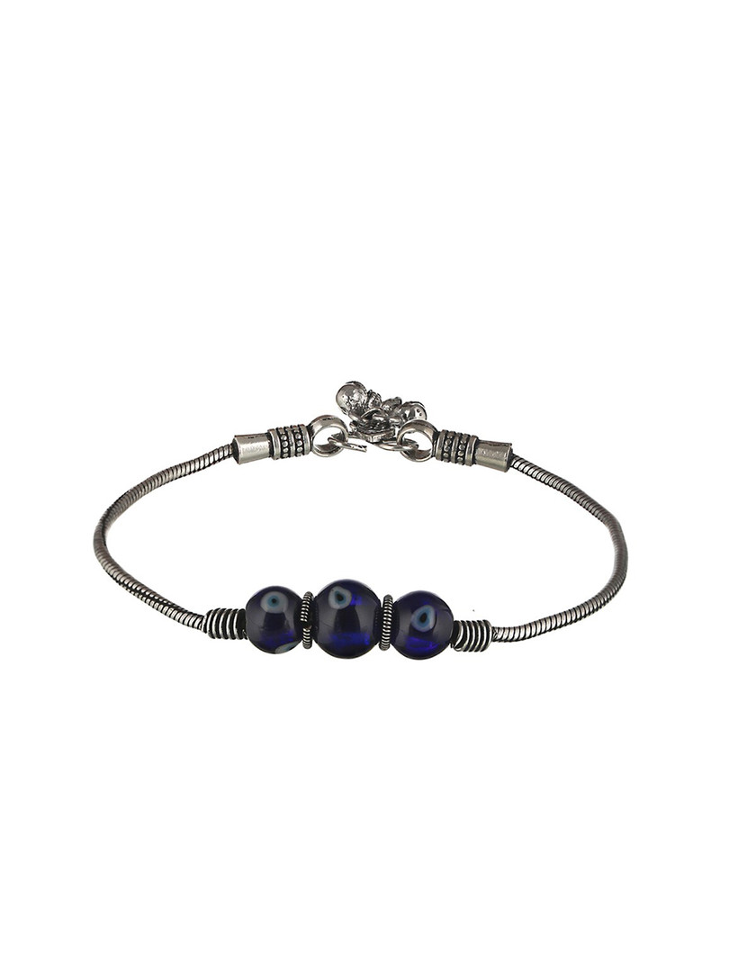 Saraf RS Jewellery Set Of 2 Silver-Plated & Beaded Evil Eye German Silver Anklet