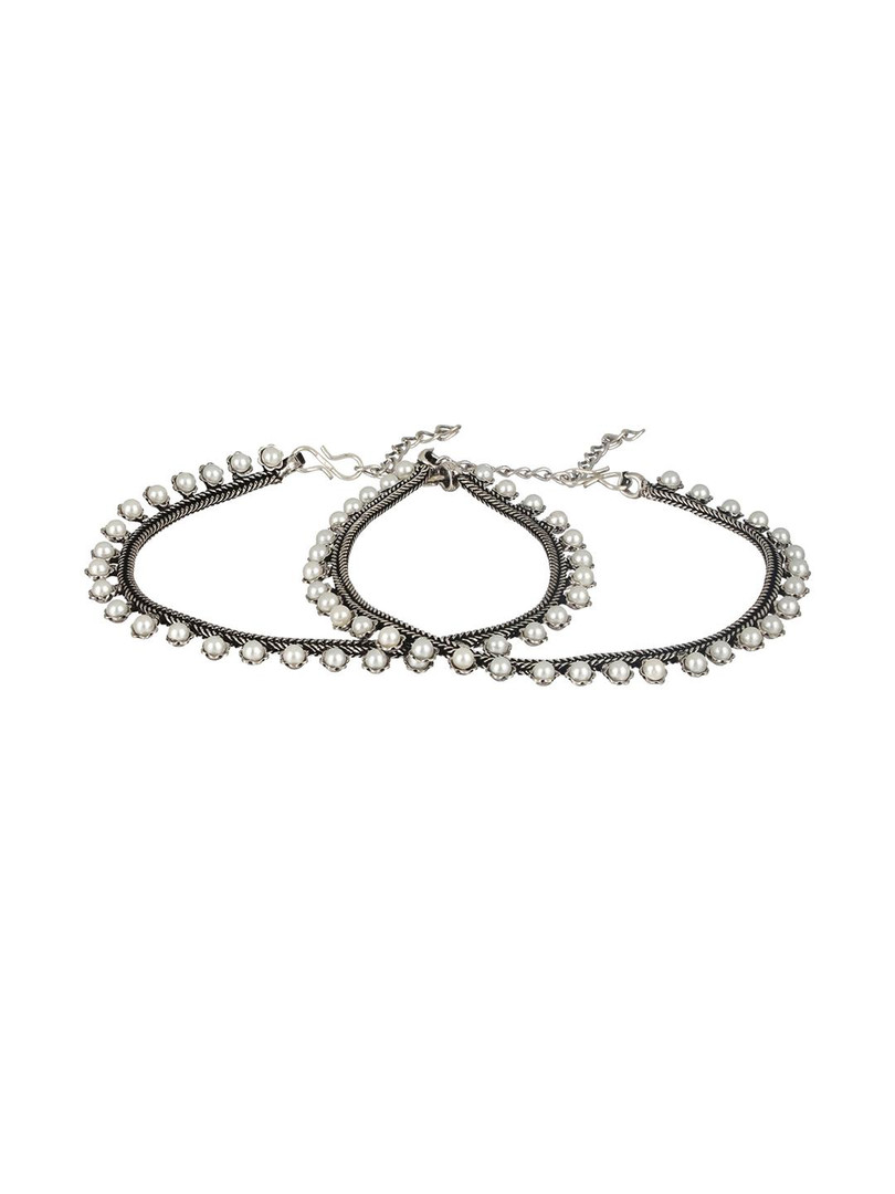 Sangria Set of 2 Silver-Plated Pearl Anklets