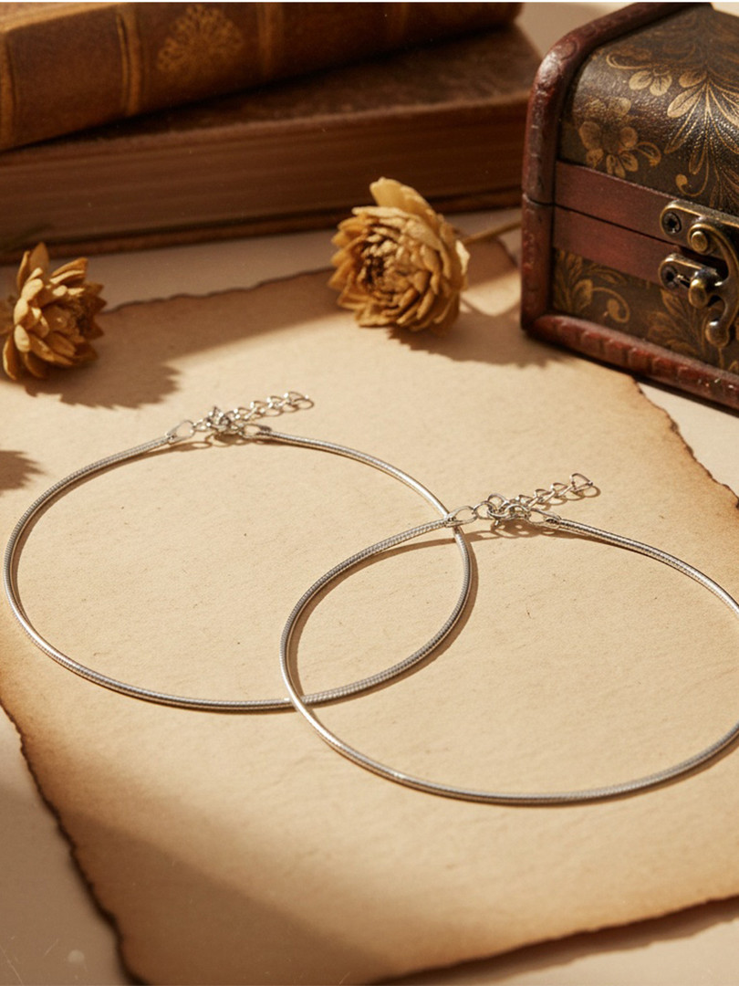 925 SILLER Set Of 2 925 Pure Silver Rhodium-Plated Link Anklets