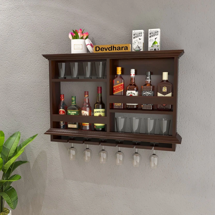 silvercrafts sheesham wood wine rack for home Solid Wood Bar Cabi...more