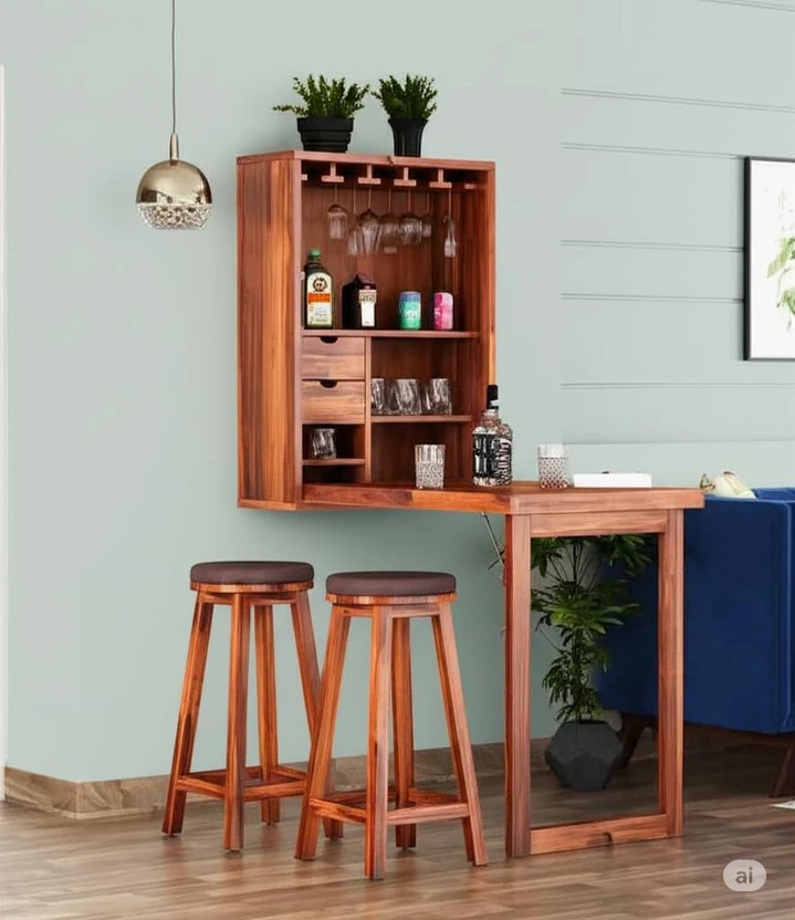 HUDDA Bar Cabinet Solid Wood Bar Cabinet (Finish Color - Teak, DI...more