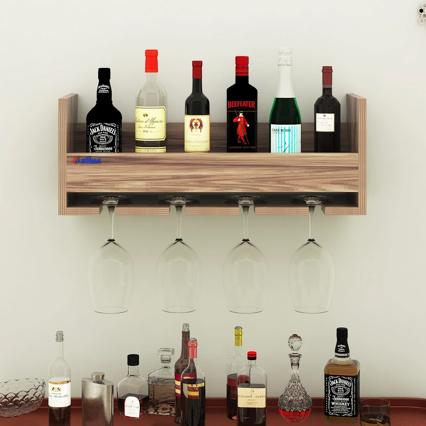 Anikaa Brewix Wall Mounted Mini Home Bar Cabinet with Wooden Wine...more