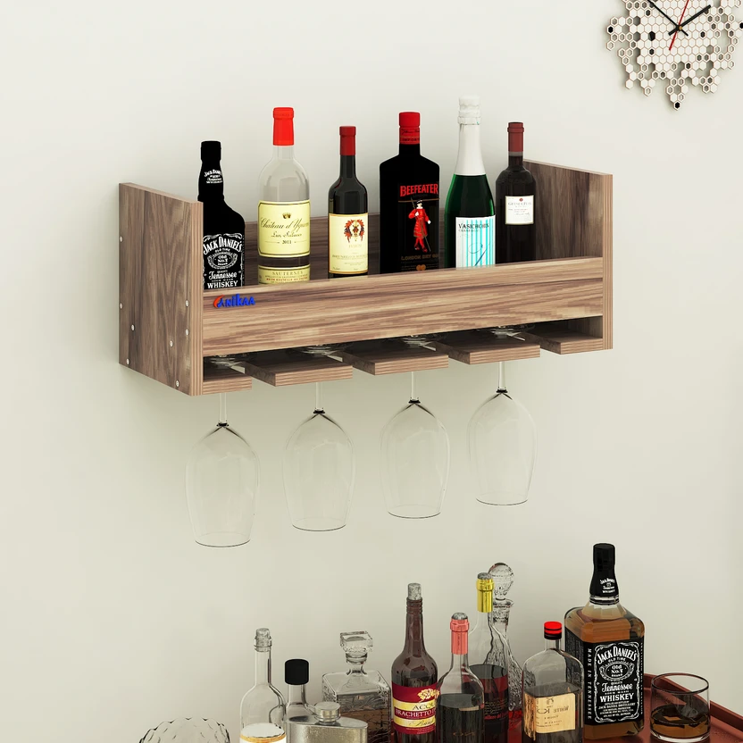 Anikaa Brewix Wall Mounted Mini Home Bar Cabinet with Wooden Wine...more