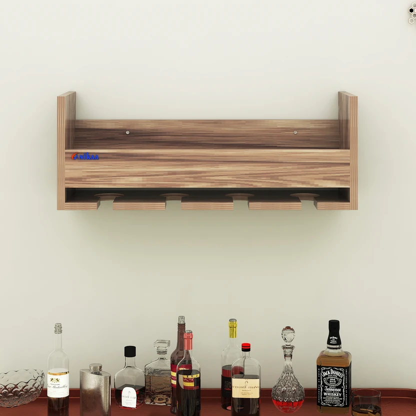 Anikaa Brewix Wall Mounted Mini Home Bar Cabinet with Wooden Wine...more