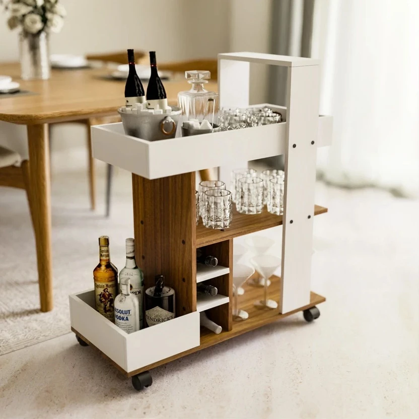Bar Cabinets neuspace Barista Bar Trolley 3-Tier Rolling Bar Cart, Wine Servin...more