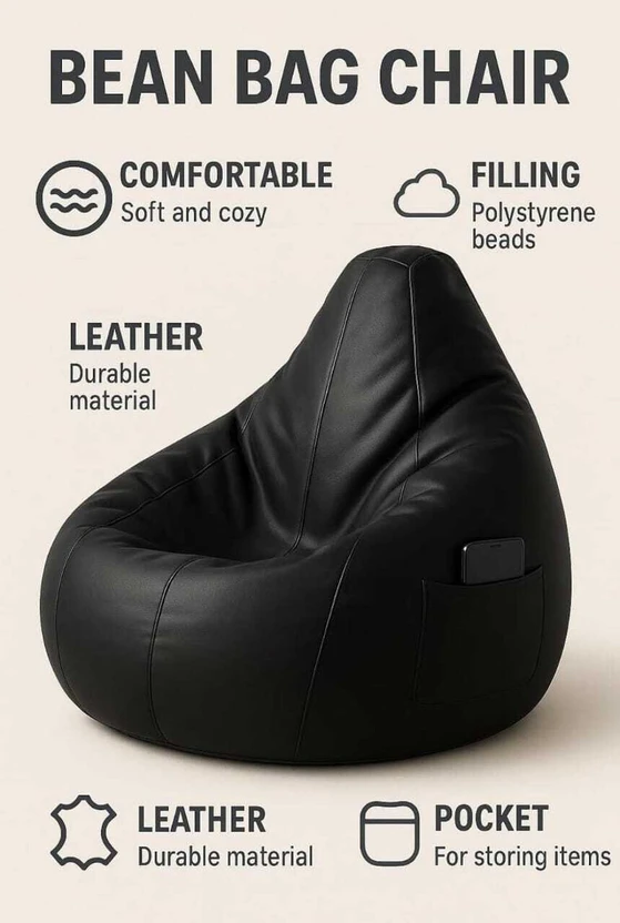 SHOP 24 CARE XL Faux Leather Bean Bag Chair Set with Matching Foo...more