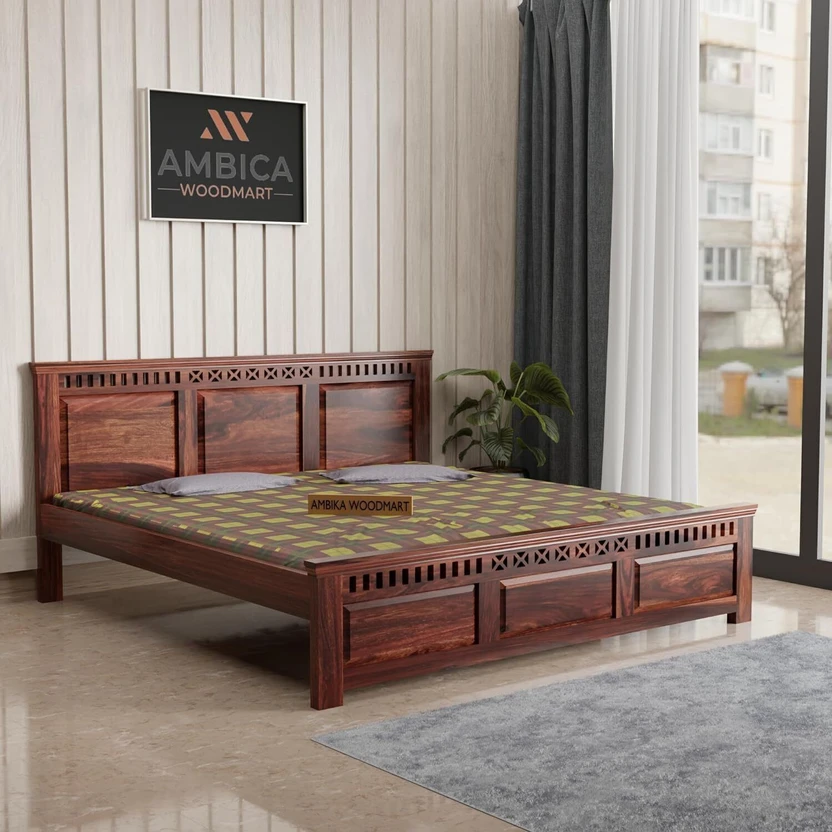 AMBICA WOODMART queen bed, sheesham wood queen bed, solid wood be...more