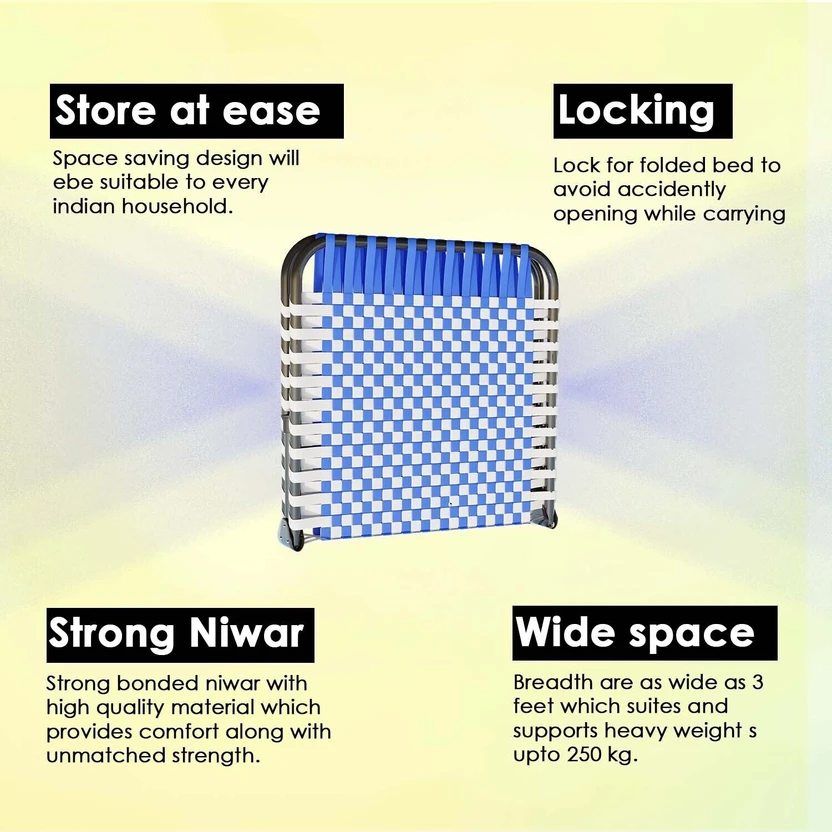 CRAFTLIA Foldable Bed Portable Single Folding Bed Niwar Charpai K...more