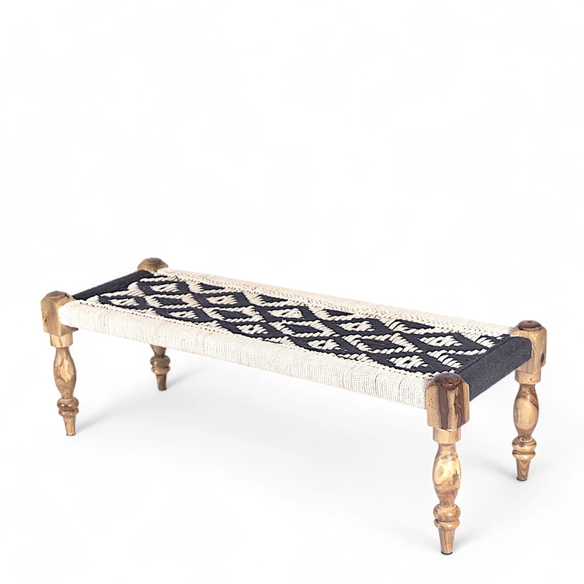 Ikiriya Rosewood Maachi Bench in Classic Black & White Canning So...more
