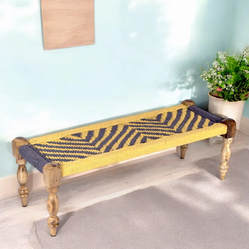 Flipkart Perfect Homes Rosewood Maachi Bench in Vivid Purple & Ye...more