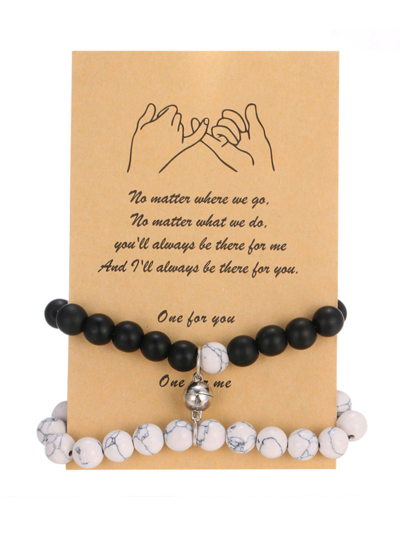 Yellow Chimes Unisex Set Of 2 Black & White Rhodium-Plated Couple Magnetic Bracelets