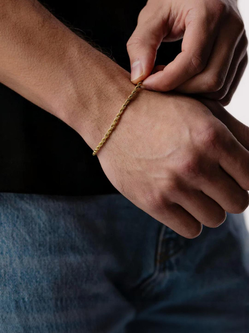 MILLER Men 3mm Gold-Plated Link Rope Chain Bracelet
