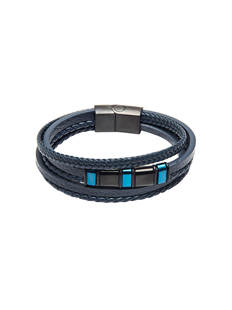 bodha Men Black & Blue Leather Multistrand Bracelet