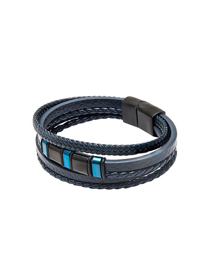 bodha Men Black & Blue Leather Multistrand Bracelet