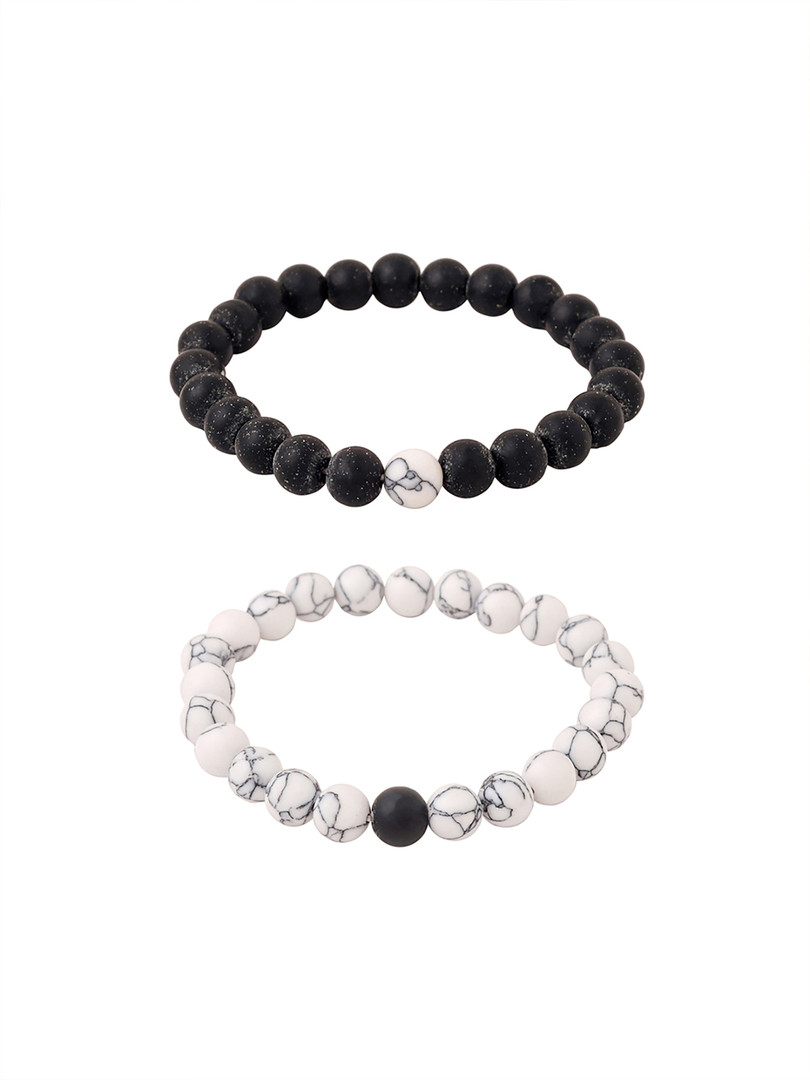 Yellow Chimes Unisex Set of 2 Black & White Bracelet Devine Beads Couple Bracelets