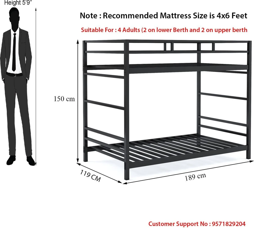 Ziaula Sturdy Metal Bunk Bed(Double Size) | 2-Step, Space-Saving,...more