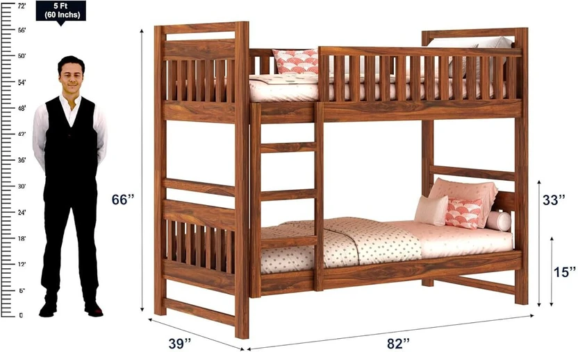 Dreamydesks Sheesham Wood Tylor Bunk Bed Without Storage Solid Wo...more
