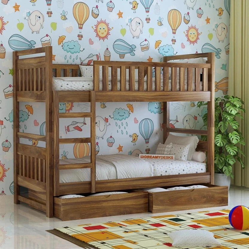 Dreamydesks Sheesham Wood Tylor Bunk Bed with 2 Drawer Storage So...more