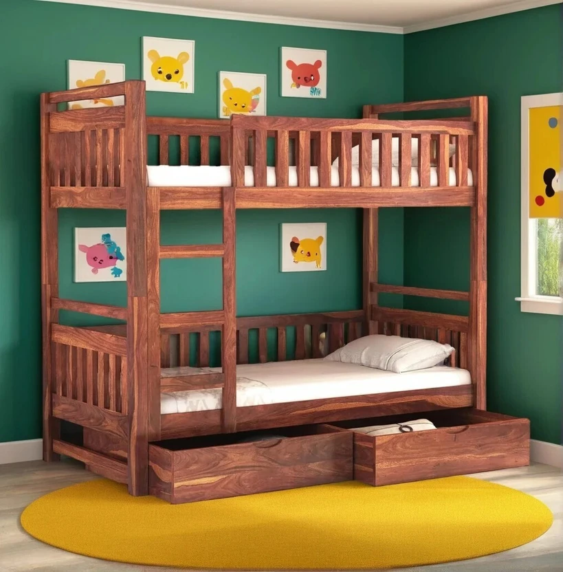 DITHA Solid Sheesham Wood Swift Bunk Bed With Drawer Storage For ...more