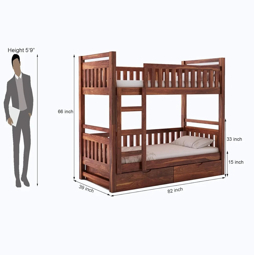 DITHA Solid Sheesham Wood Swift Bunk Bed With Drawer Storage For ...more