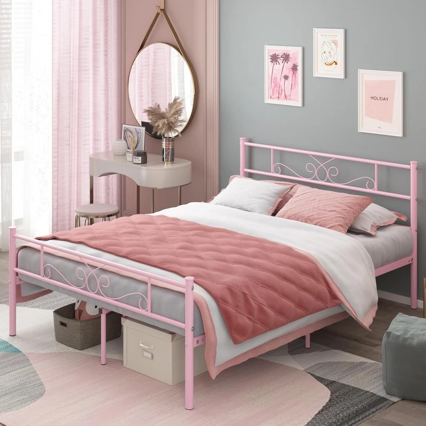 ADORN MART Bed Frame with Headboard Heavy Duty Steel Slats Suppor...more