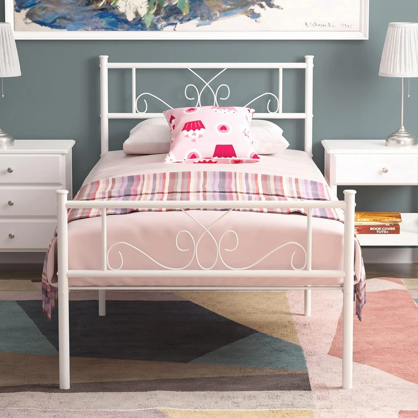 ADORN MART Twin Bed Frame with Headboard and Footboard, White Bed...more