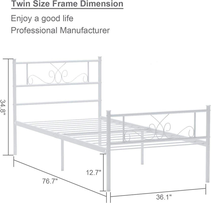ADORN MART Twin Bed Frame with Headboard and Footboard, White Bed...more