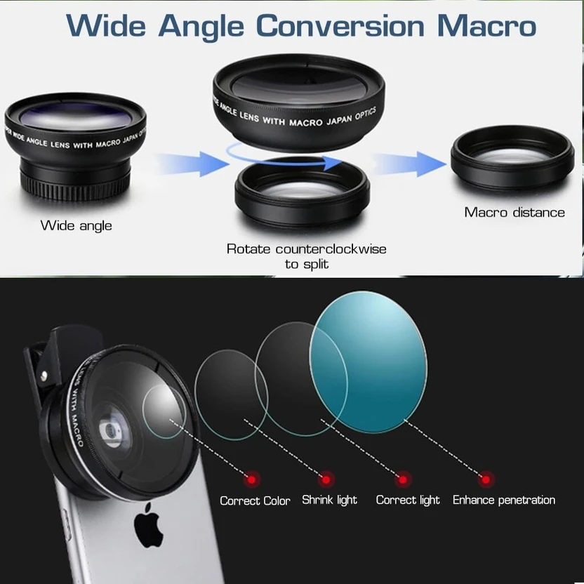 Cubonic 0.45x Wide angle + Macro  Photography set for Mobile Fish...more
