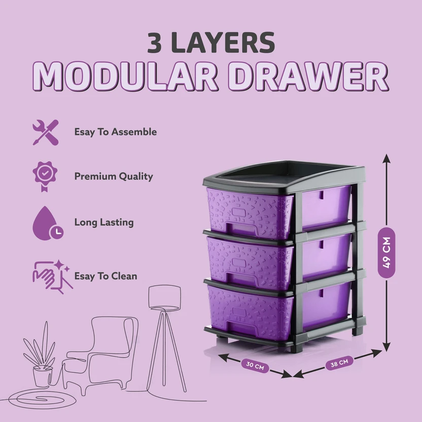 PALAK 3 Plastic Modular Transparent Drawer System for Home, Offic...more
