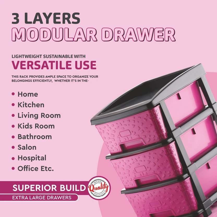 PALAK 3 Plastic Modular Transparent Drawer System for Home, Offic...more