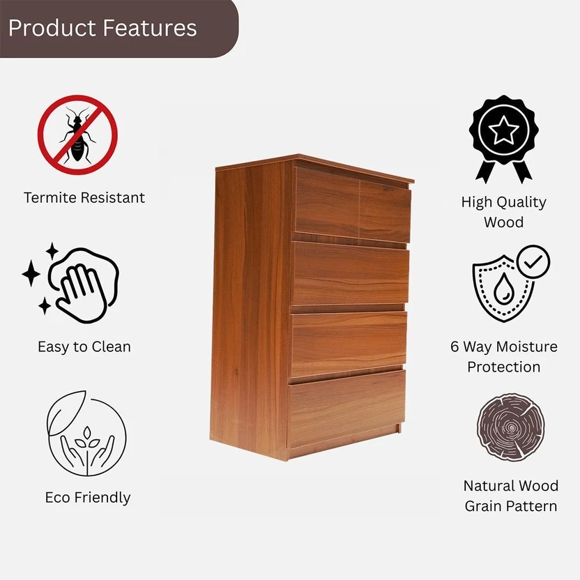 KIK Eden 5 Drawer Cabinet| Wooden Storage Chest|Organizer for Bed...more