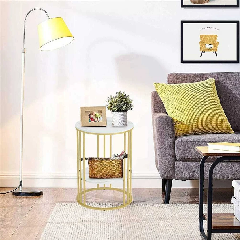 theshinewood Wrought Iron Beautiful Finish Gold White Sofa Side T...more