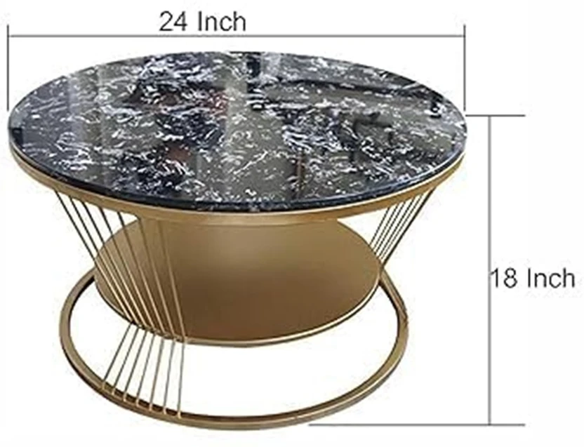 SS CRAFTMAKERS Round Coffee Table Double Layer Marble Look Stone ...more