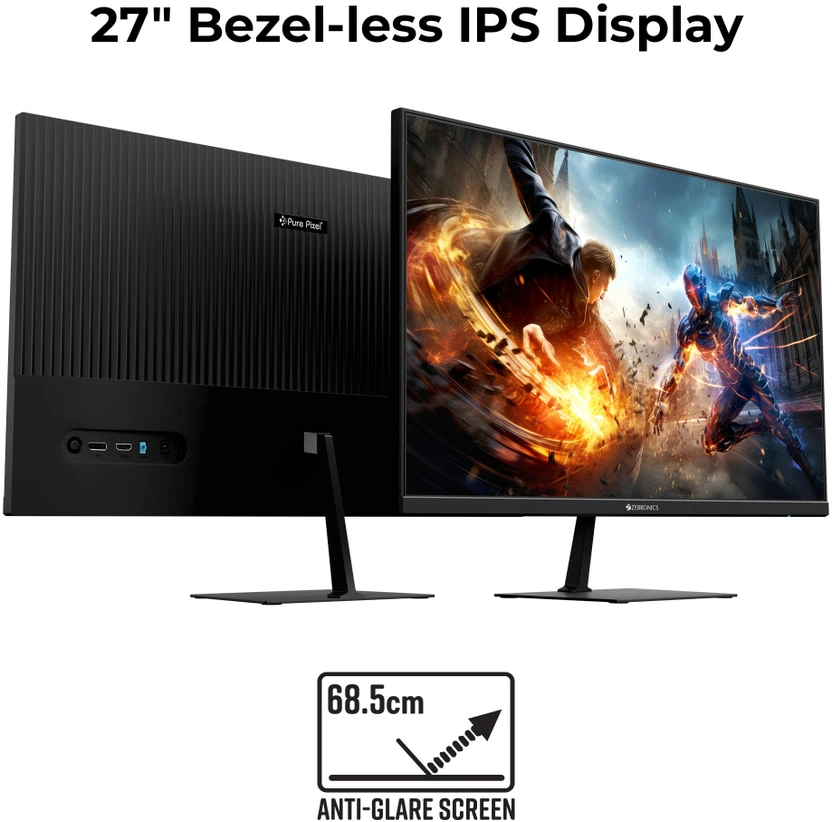 ZEBRONICS 68.58 cm (27 inch) Full HD IPS Panel with 300 Nits Brig...more