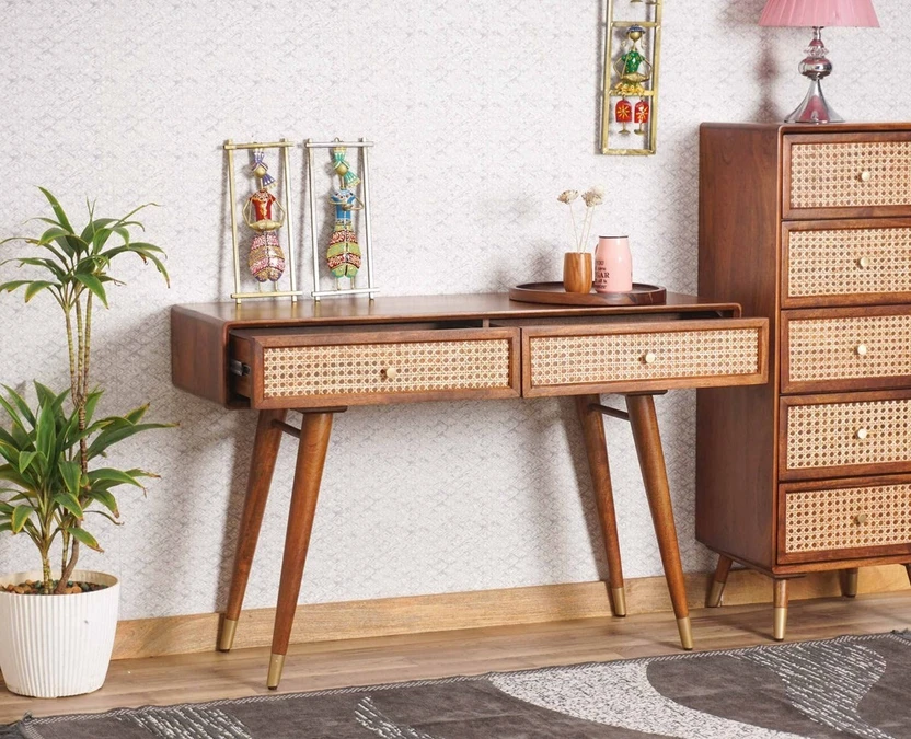 Home wood Console Table - Brown Finish Solid Wood Console Table (...more