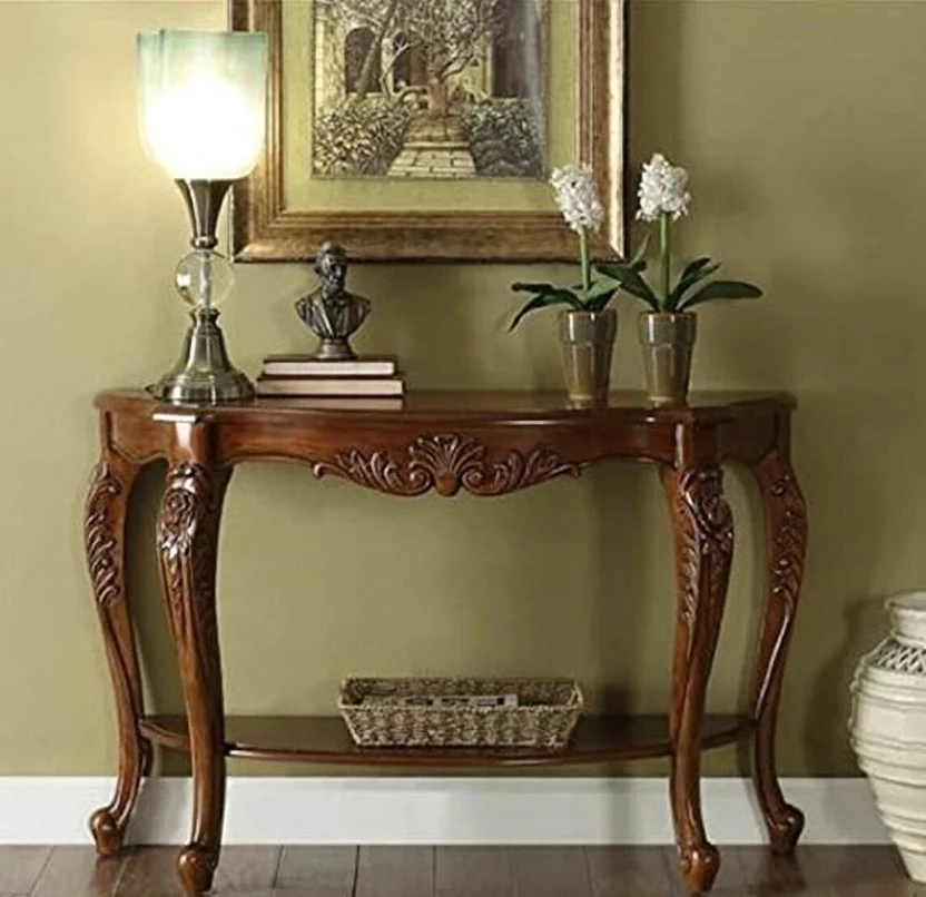 Console Tables FURNISQUARE Console Table Wooden | Solid Wood Side Table with Sto...more