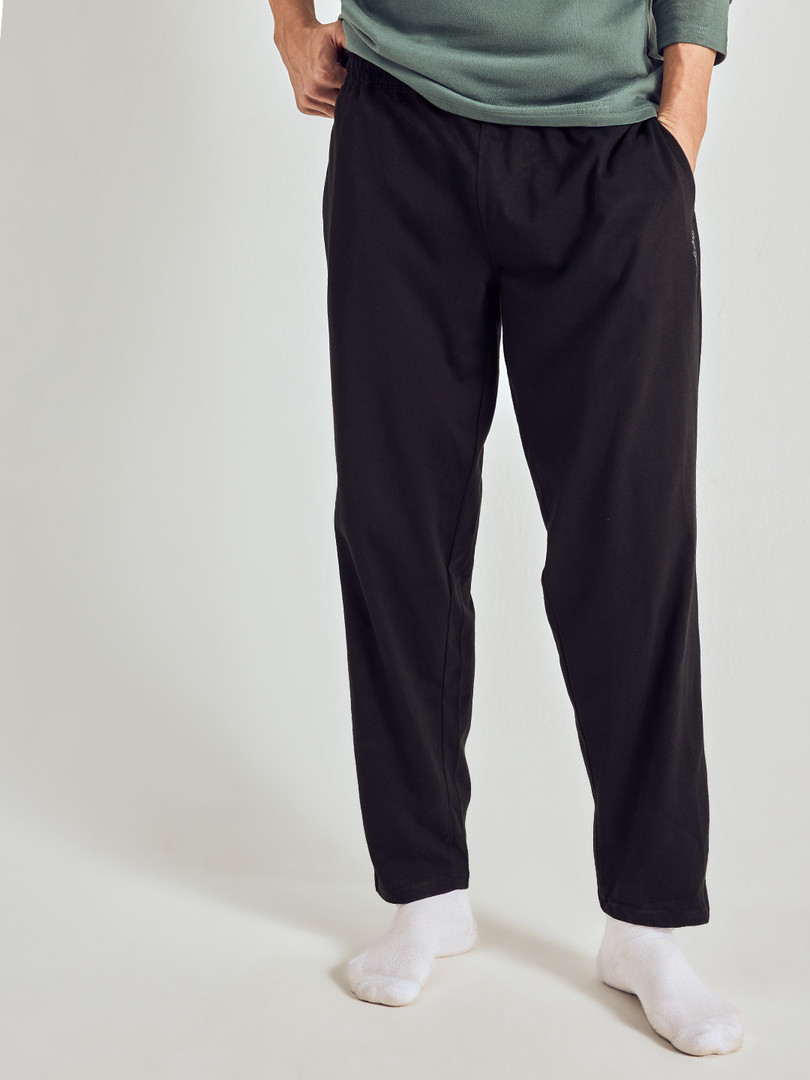 Cotton-pant Pepe Jeans Men Black Solid Regular Fit Athleisure Cotton Lounge Pants