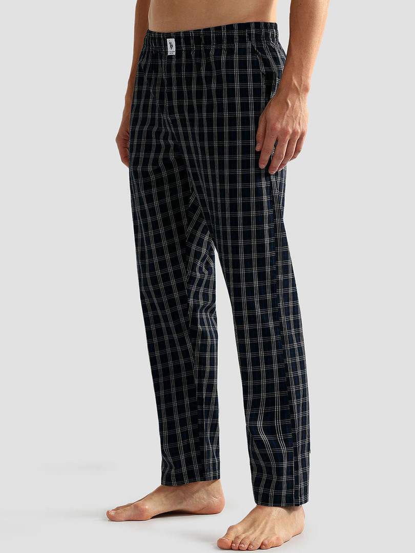 U.S. Polo Assn. Men Checked Mid-Rise Pure Cotton OELP5 Lounge Pants