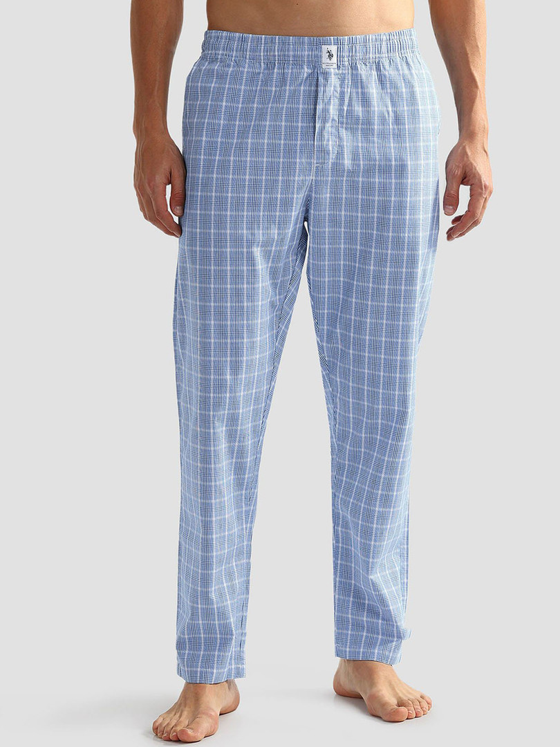 Cotton-pants U.S. Polo Assn. Men Checked Mid Rise Pure Cotton OELP5 Lounge Pants