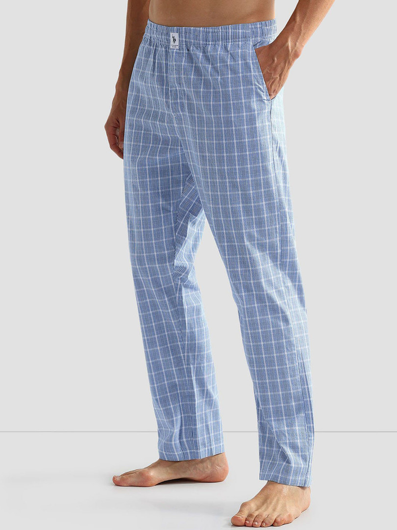 U.S. Polo Assn. Men Checked Mid Rise Pure Cotton OELP5 Lounge Pants