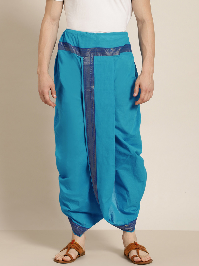 Cotton-pants Anug by SOJANYA Men Blue Solid Cotton Dhoti Pants